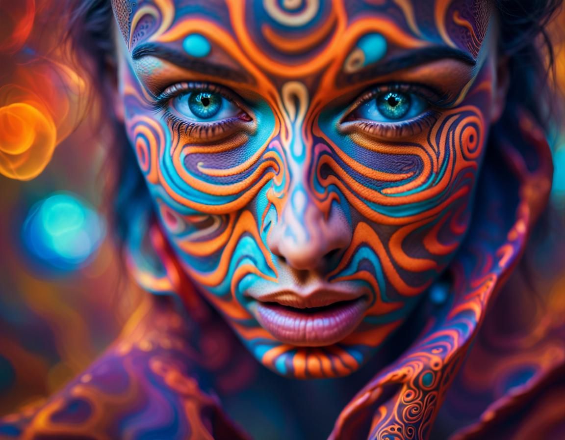 Psychedelic Woman Portrait in Surrealist Style