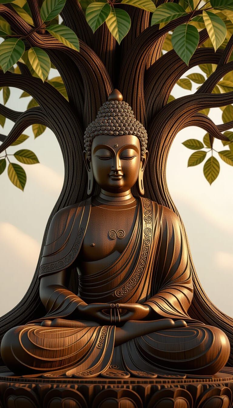 Meditating Buddha Wood Carving in Traditional Indian Style