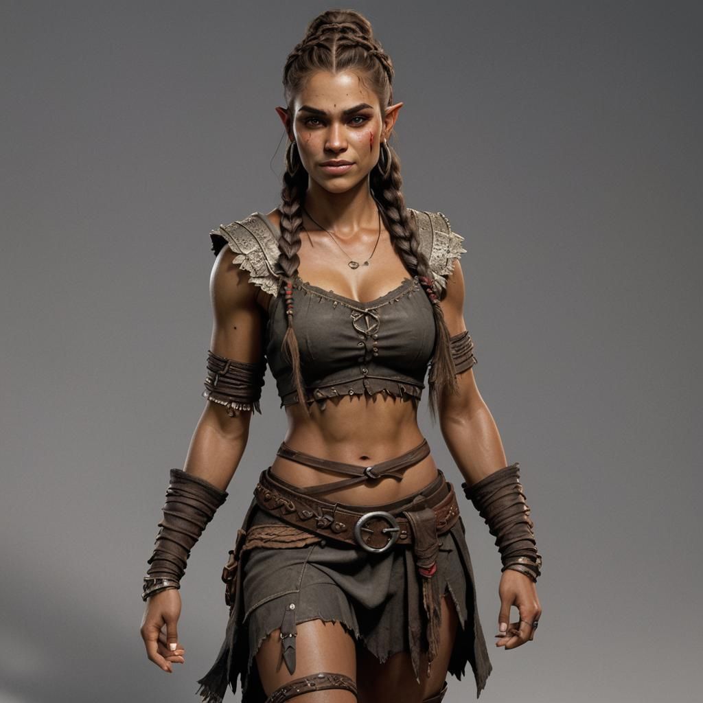 Hyperrealistic Half-Orc Woman Portrait in 8k