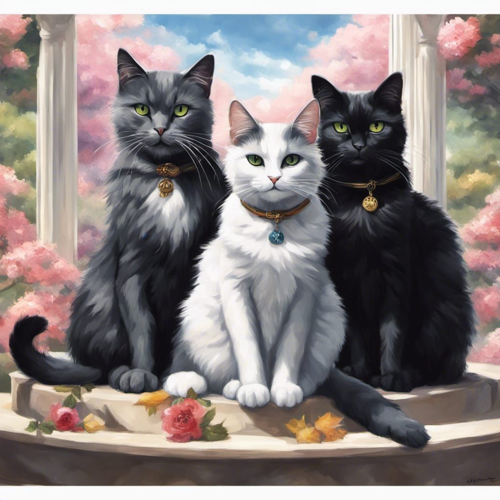 Cats on a Rainbow Bridge in Anime Style