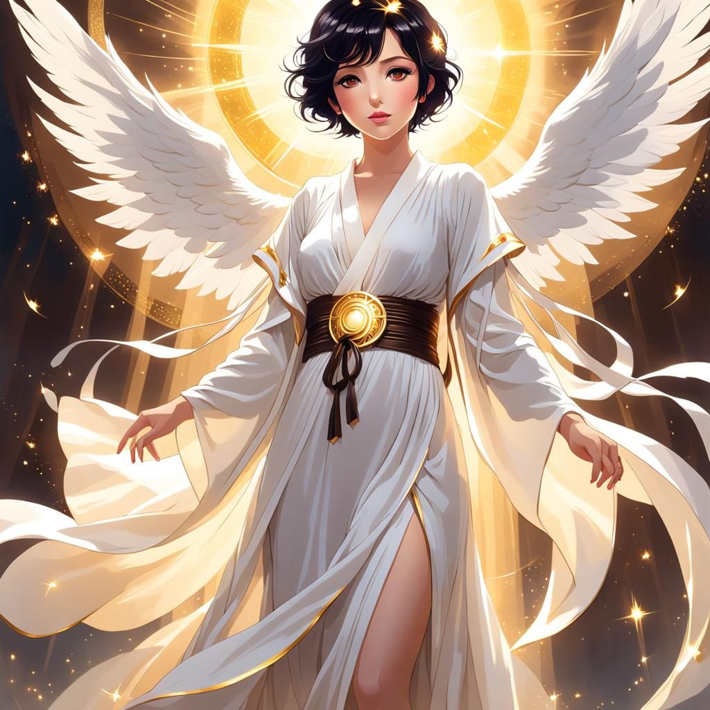 Ethereal Angelic Woman in Flowing White Robes