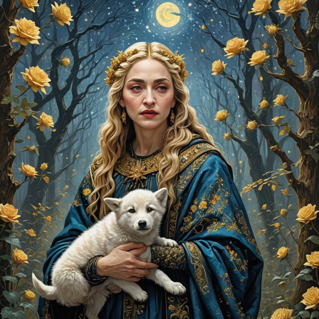 Madonna and Child in Snowy Forest, Van Gogh Style