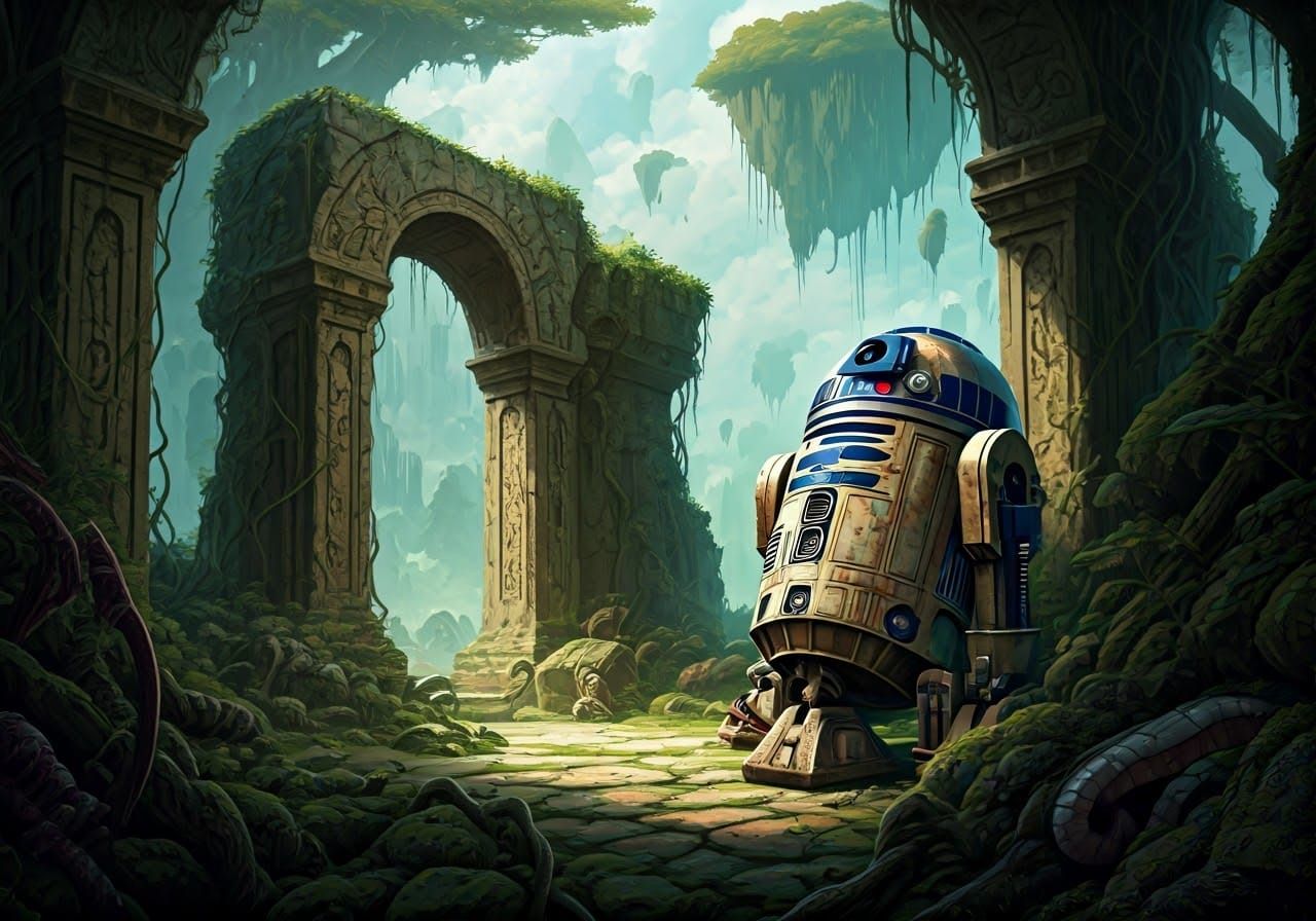 Alien World Ruins in Style of Hieronymus Bosch