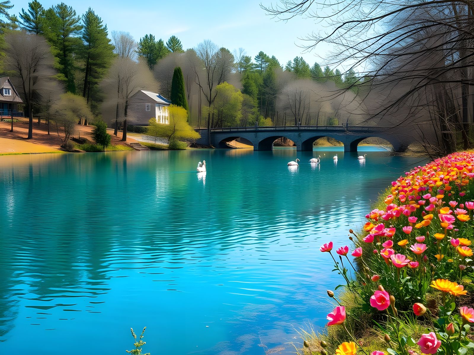 Vibrant Spring Scene with Bokeh Lighting