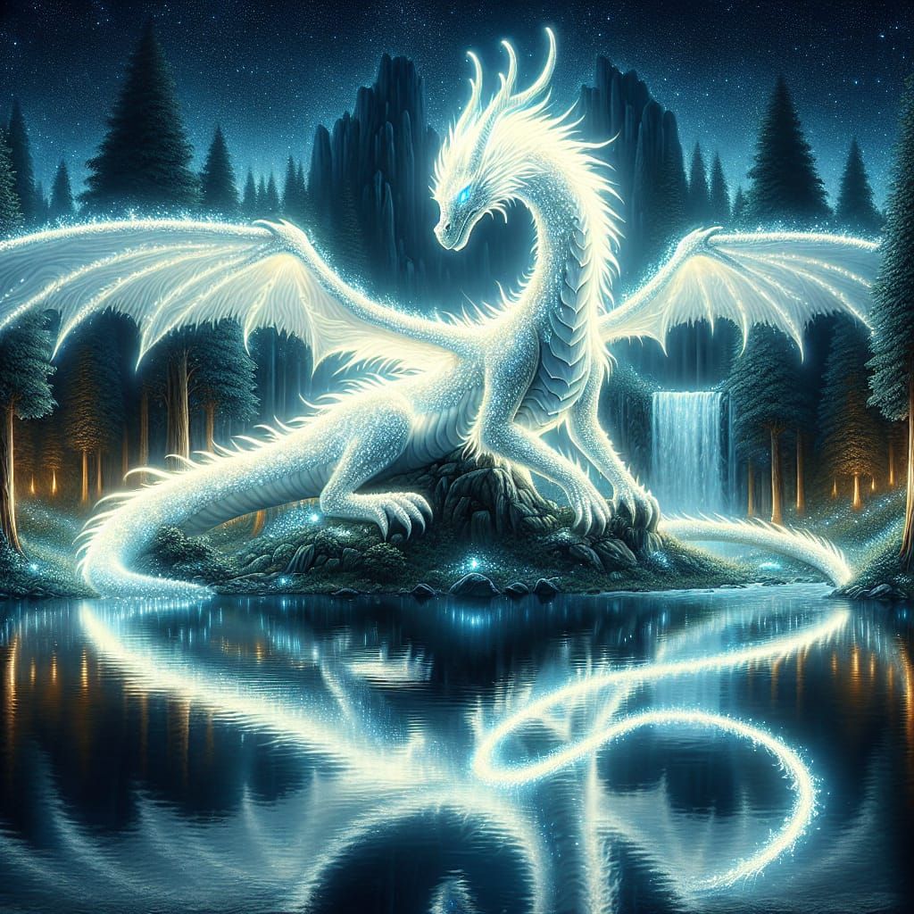 Luminescent Dragon in Magical Forest Painting