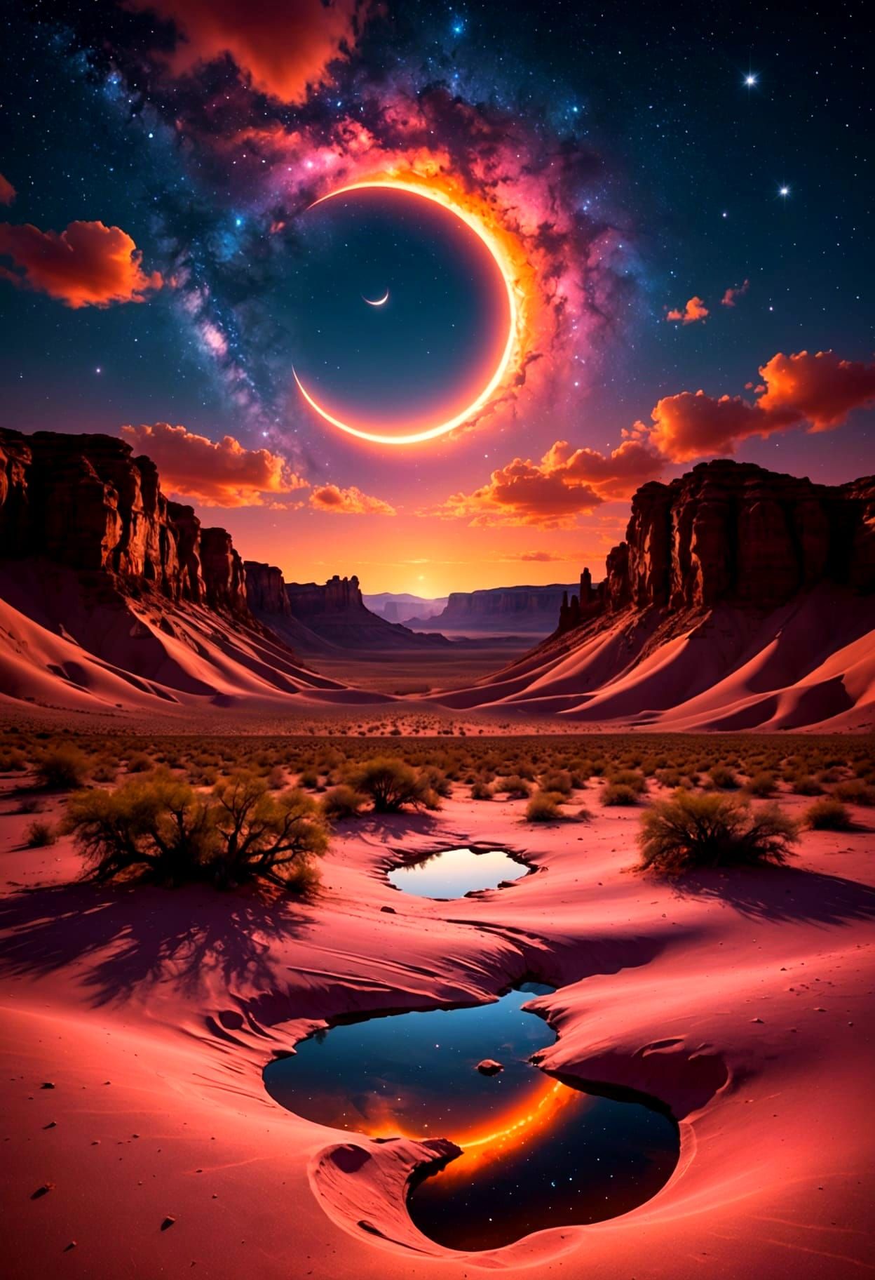 Pink desert sunset