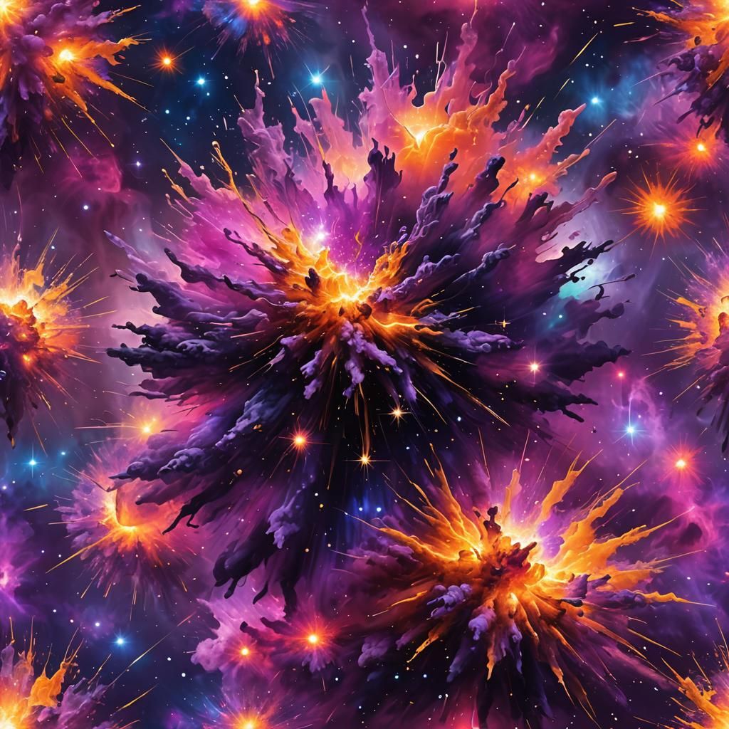 Cosmic Explosion: Vibrant Neon Colors in Starry Universe