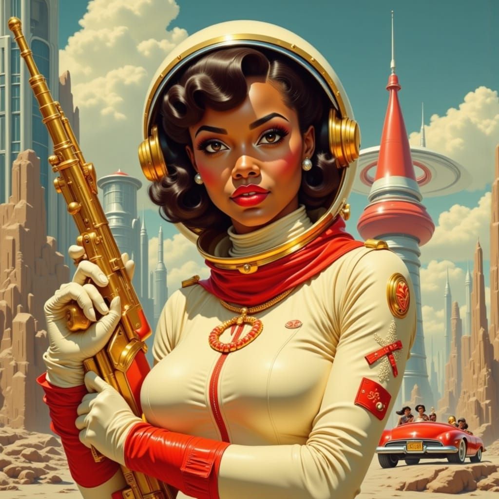 Retro Sci-Fi African-American Astronaut in Vintage-Futurism ...