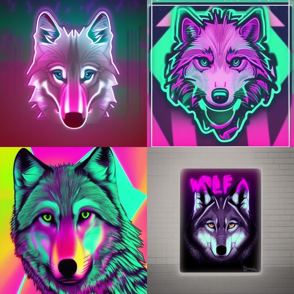 Wolf in Synthwave Neon Retro Style