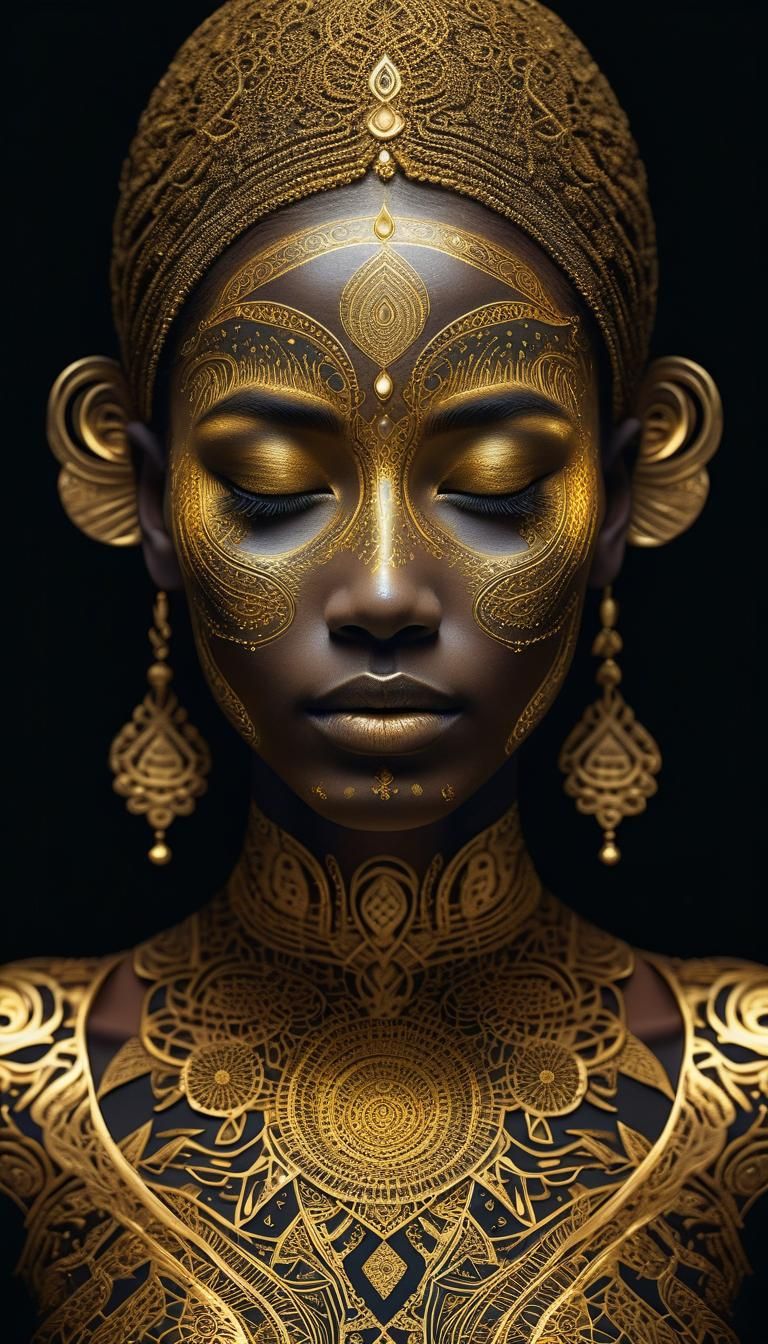 Golden Woman: Digital Portrait in Conceptual Art Style