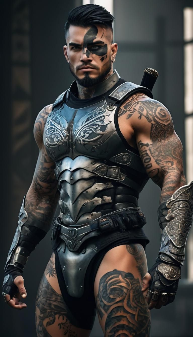 Modern Warrior with Tattoos in Photorealistic Style