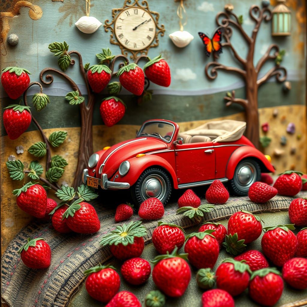 Whimsical Strawberry Field Scrapbook Art