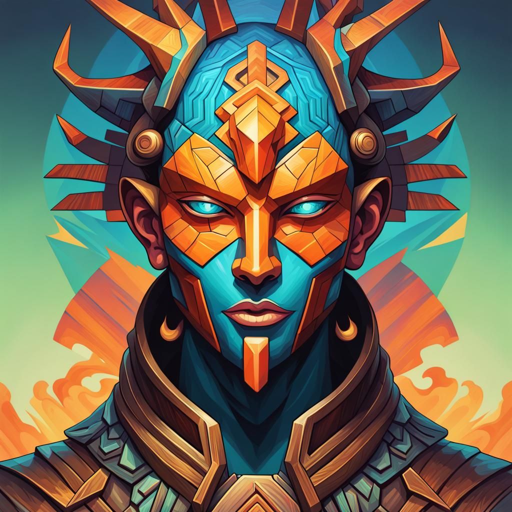 Psychedelic Cubist Mask in Aeropunk Digital Art