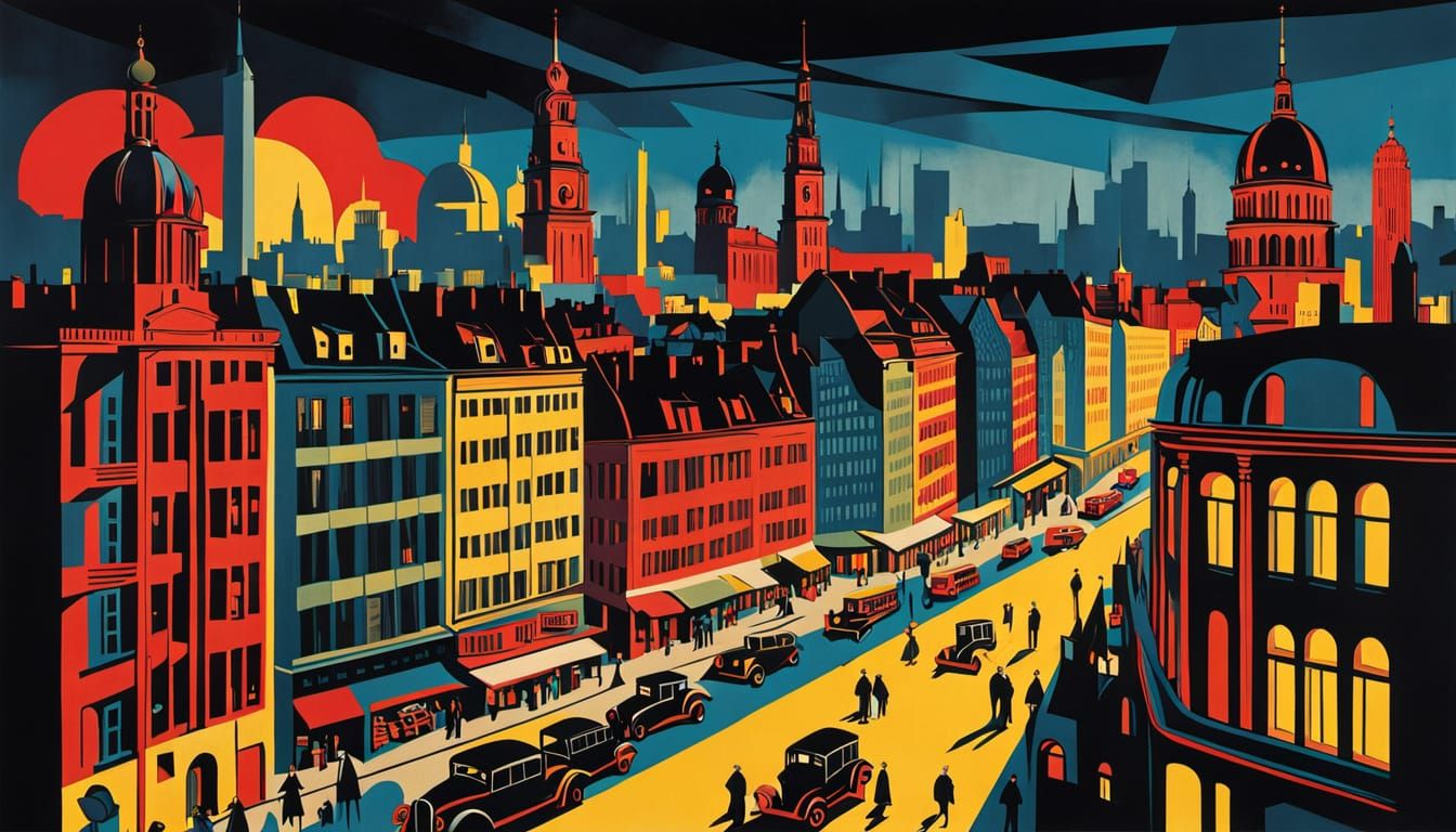Berlin Cityscape in Expressionist Film Style