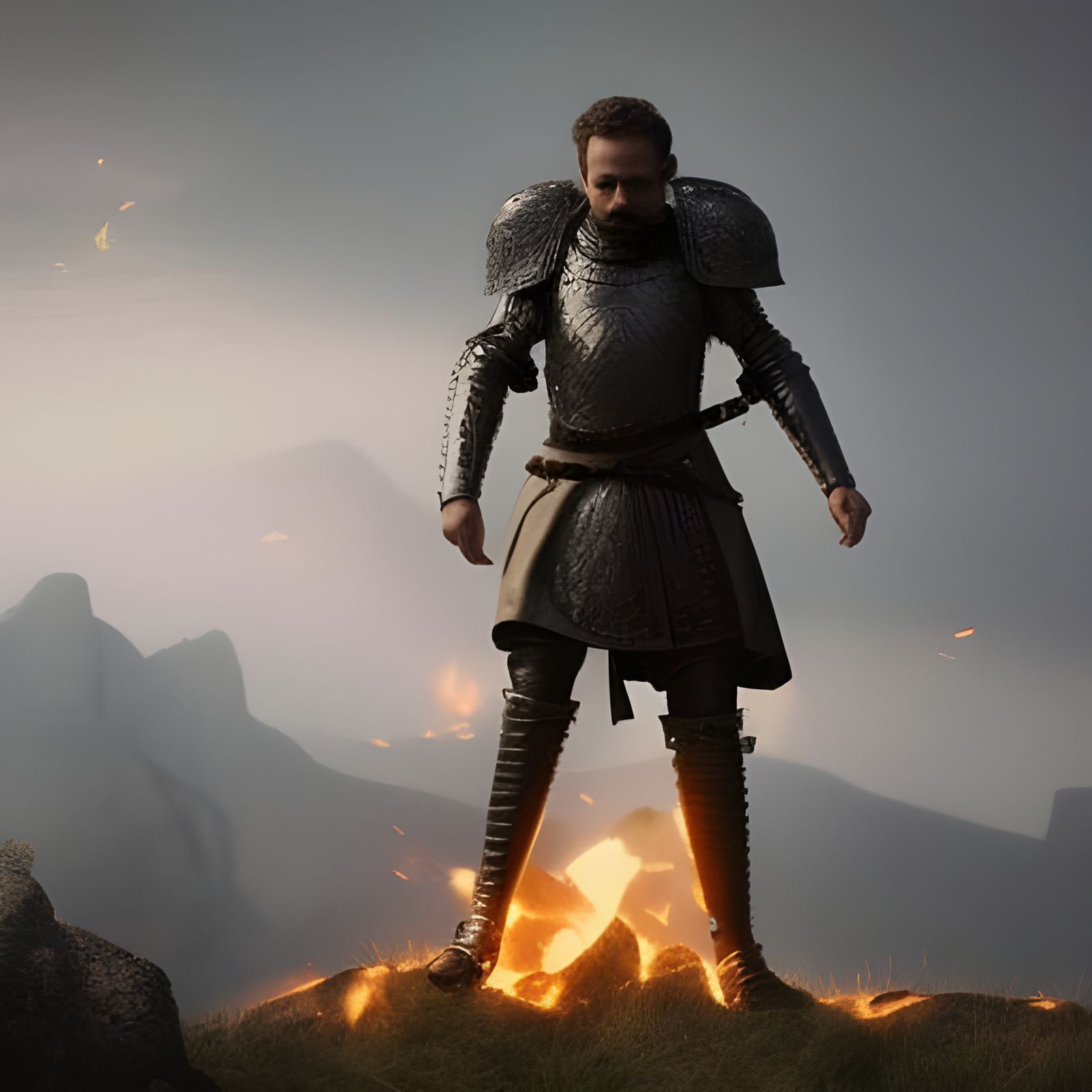 Sir Galahad in Armor on Fiery Hill