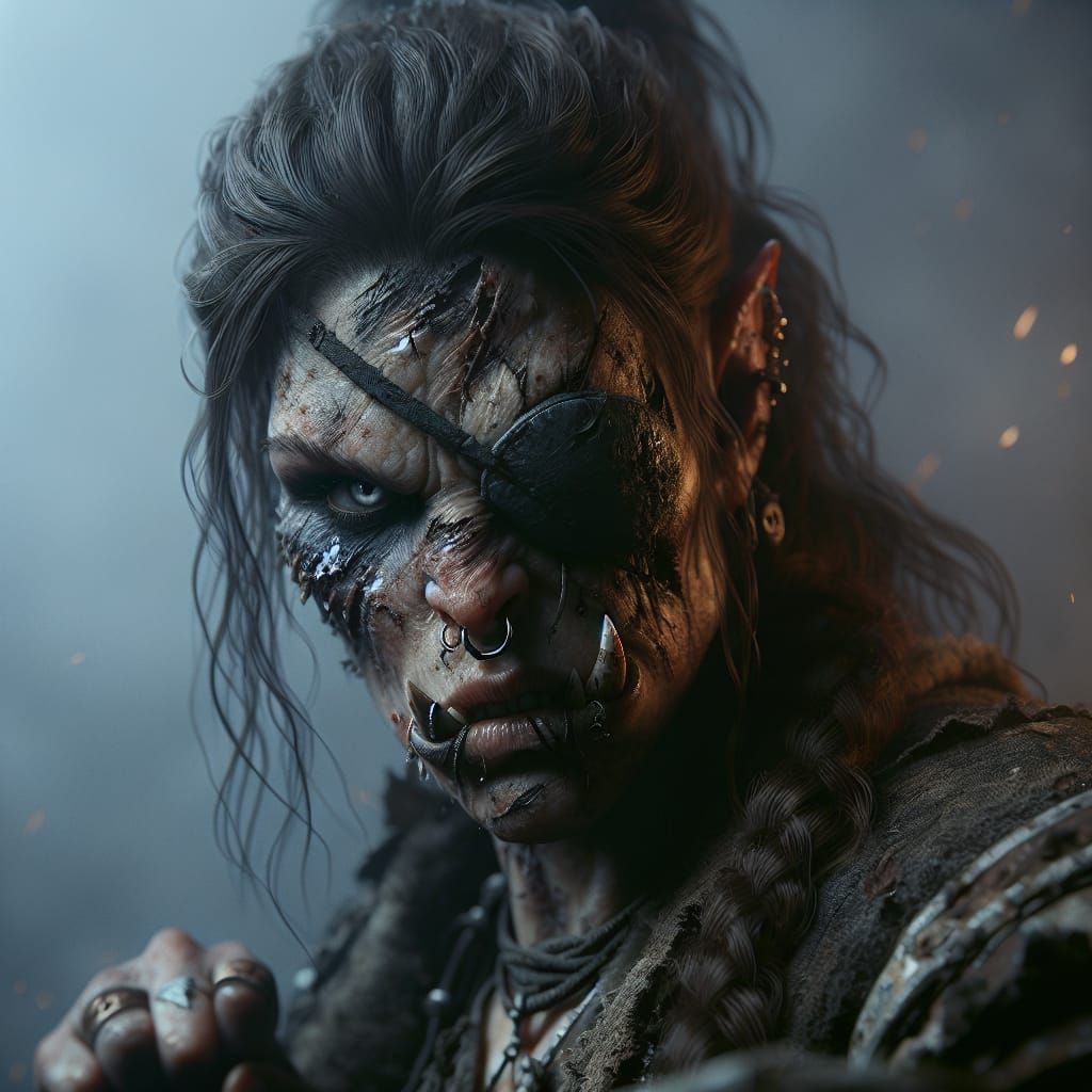 Brutish Orc Warrior Portrait in Hyperrealistic Style