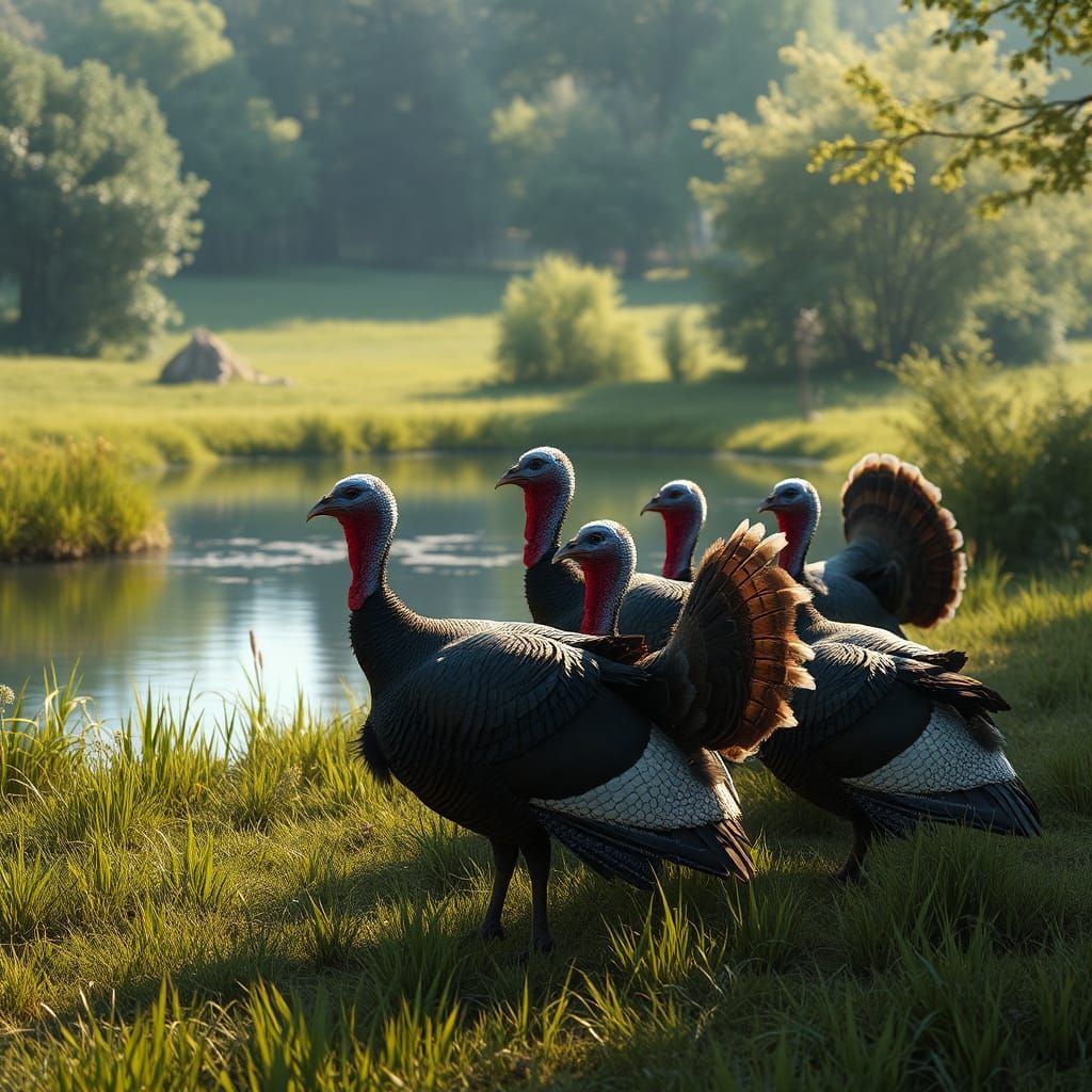 Turkeys in Grassy Habitat: Detailed Matte Painting