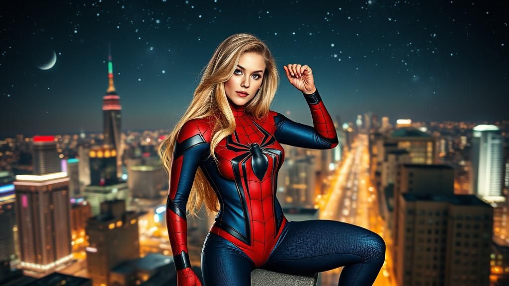 Superhero in Spider-Man Costume on Rooftop