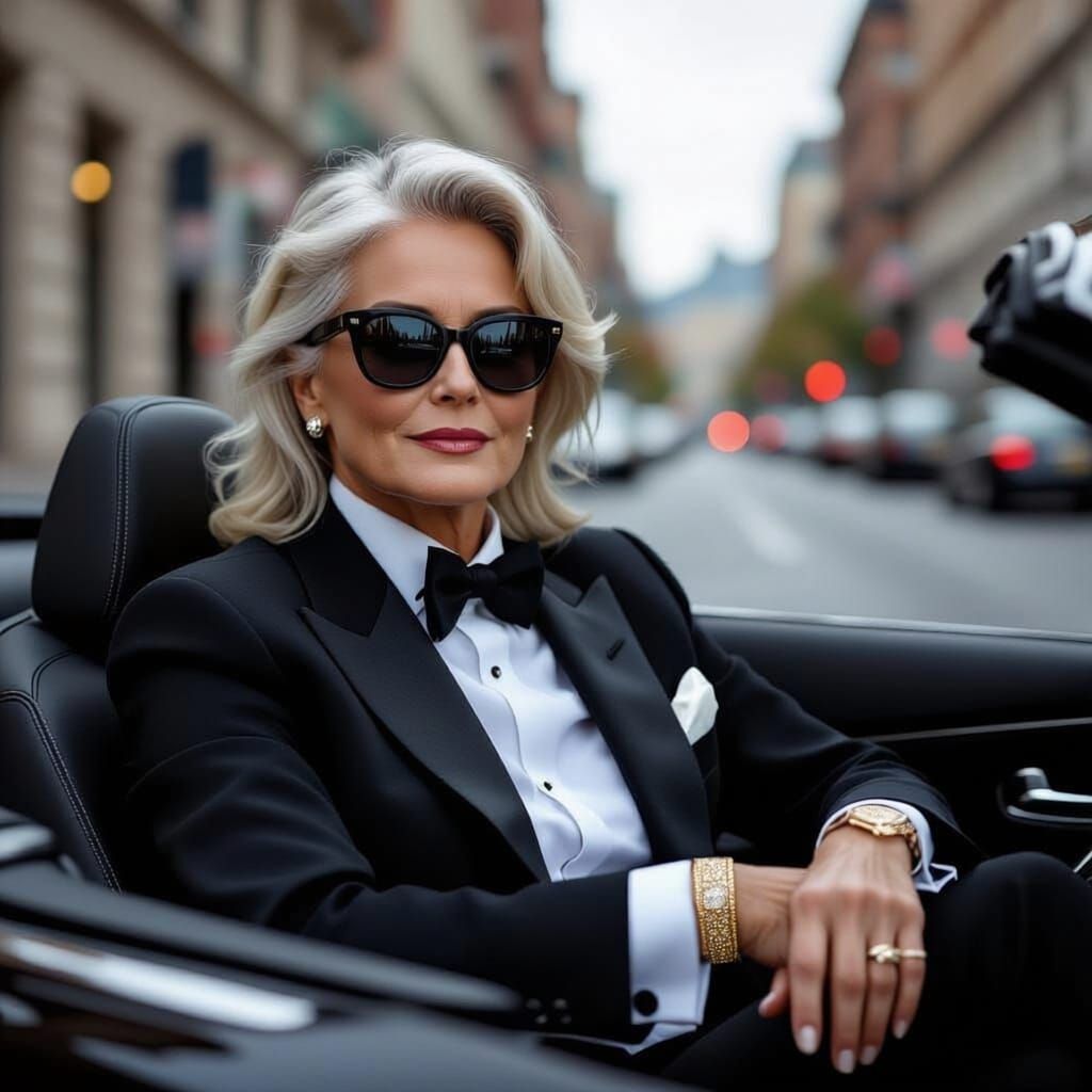 Confident Woman in Luxury Car, Cinematic Style