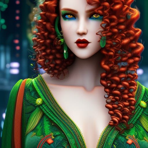 Red-Haired Woman in Sci-Fi Style, Digital Art