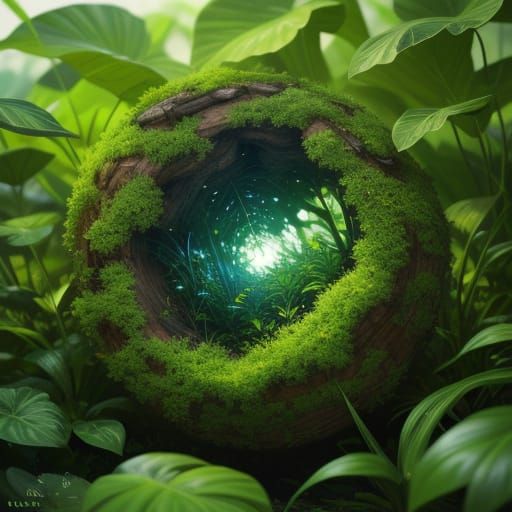 Lush Plants Grow in Hidden Places: Digital Illustration