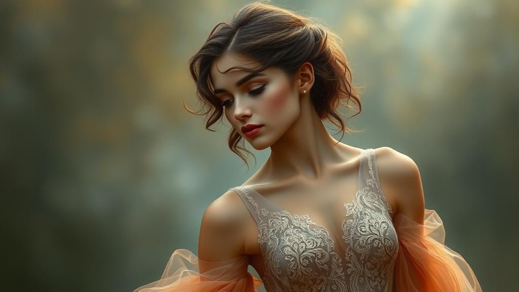 Woman in Billowing Dress in Autumn Mist