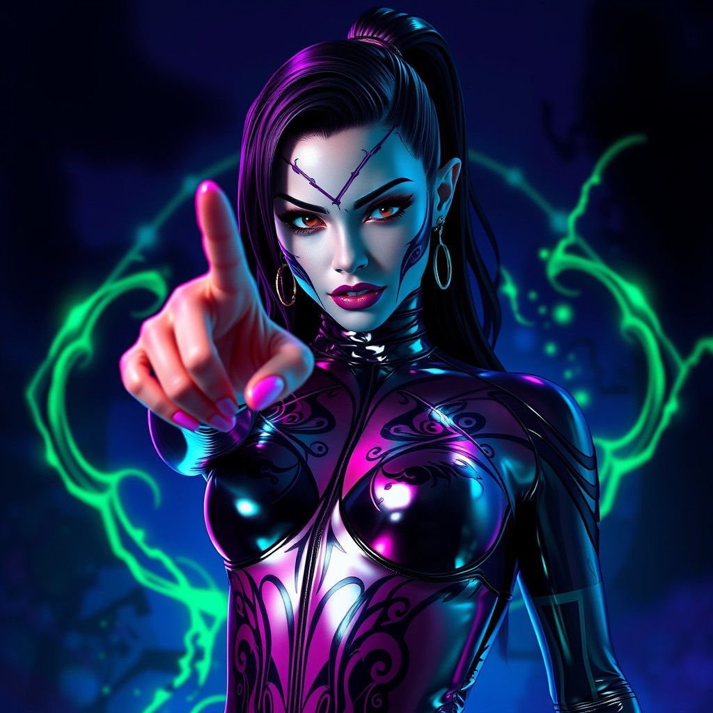 Futuristic Woman in Latex Bodysuit Concept Art