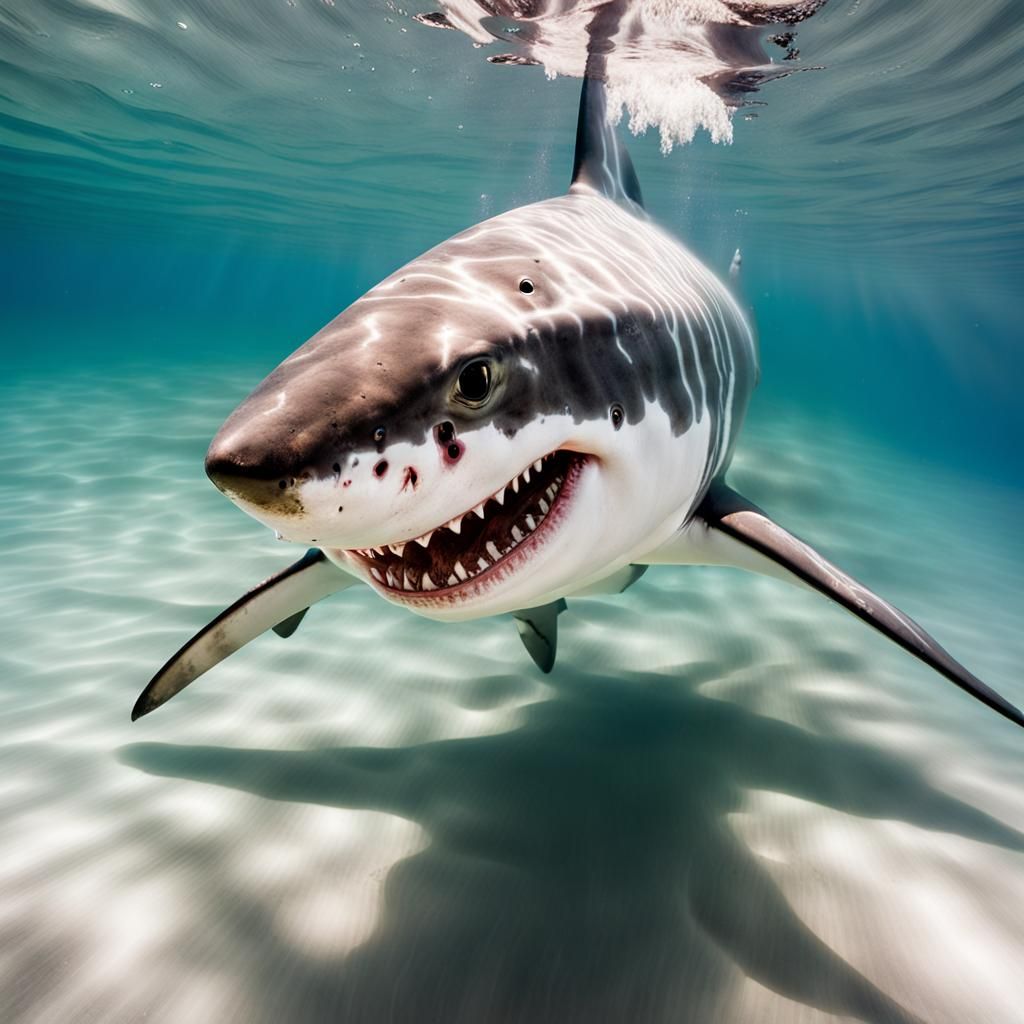 Great White Shark in Shallow Waters