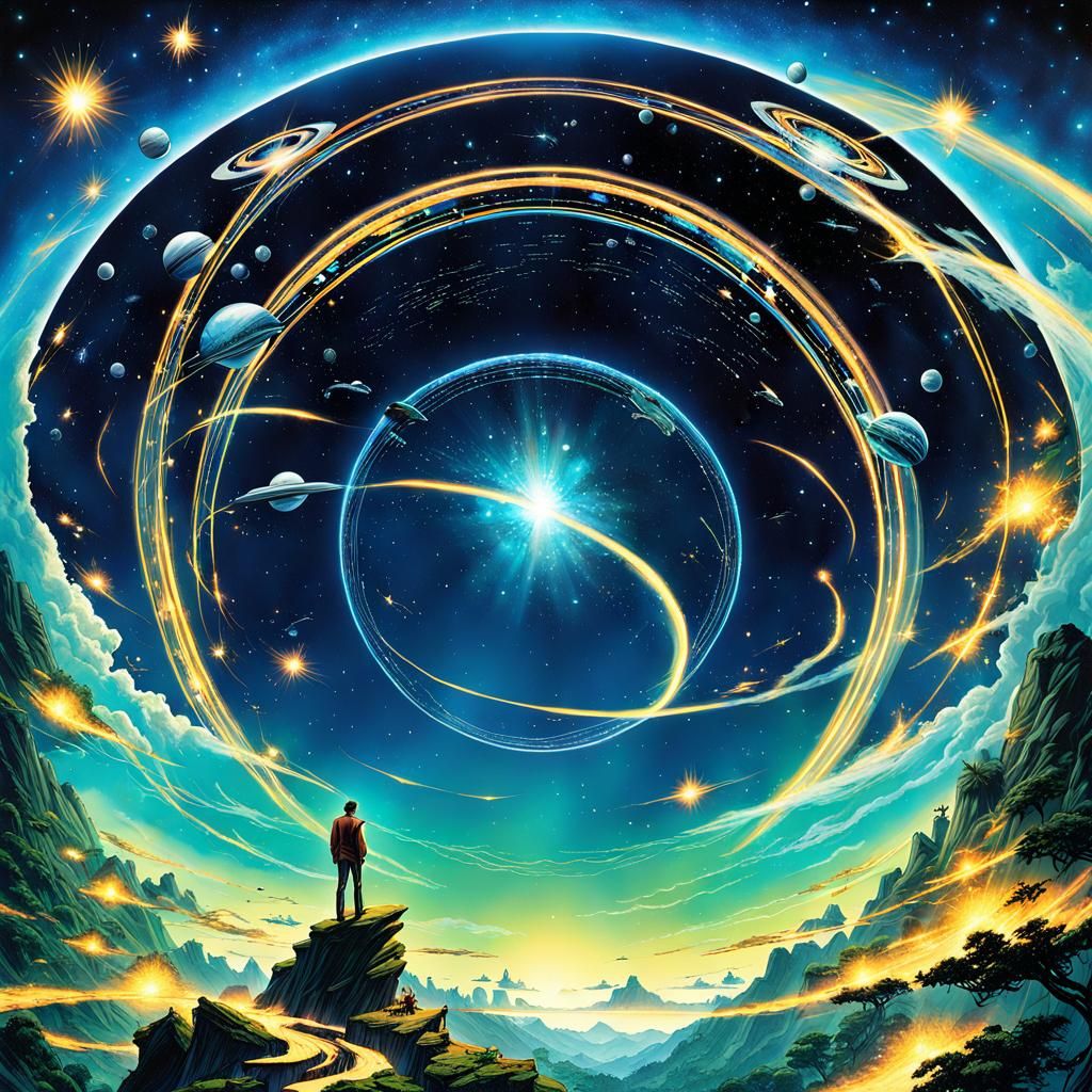 Sad Man on Cliff with Floating Islands