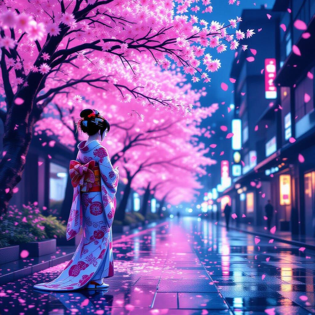 Cyberpunk Geisha Android in a Neon Cityscape