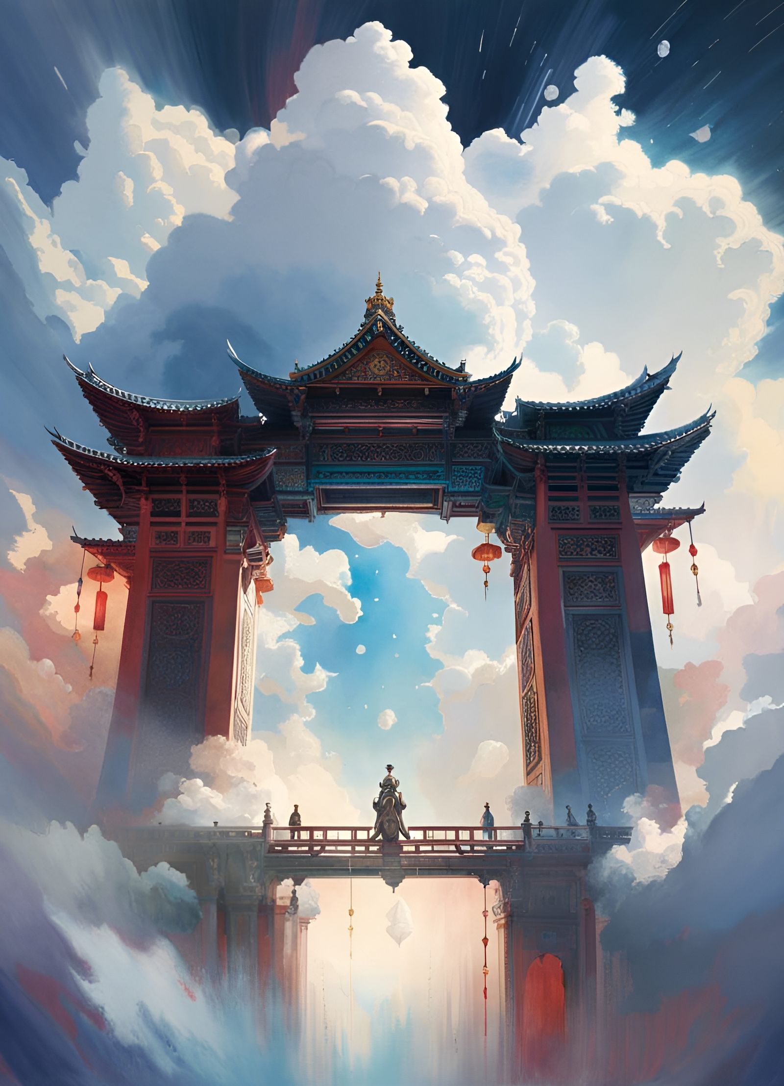 Clouds Form Heavenly Gate: Watercolor Poster Art