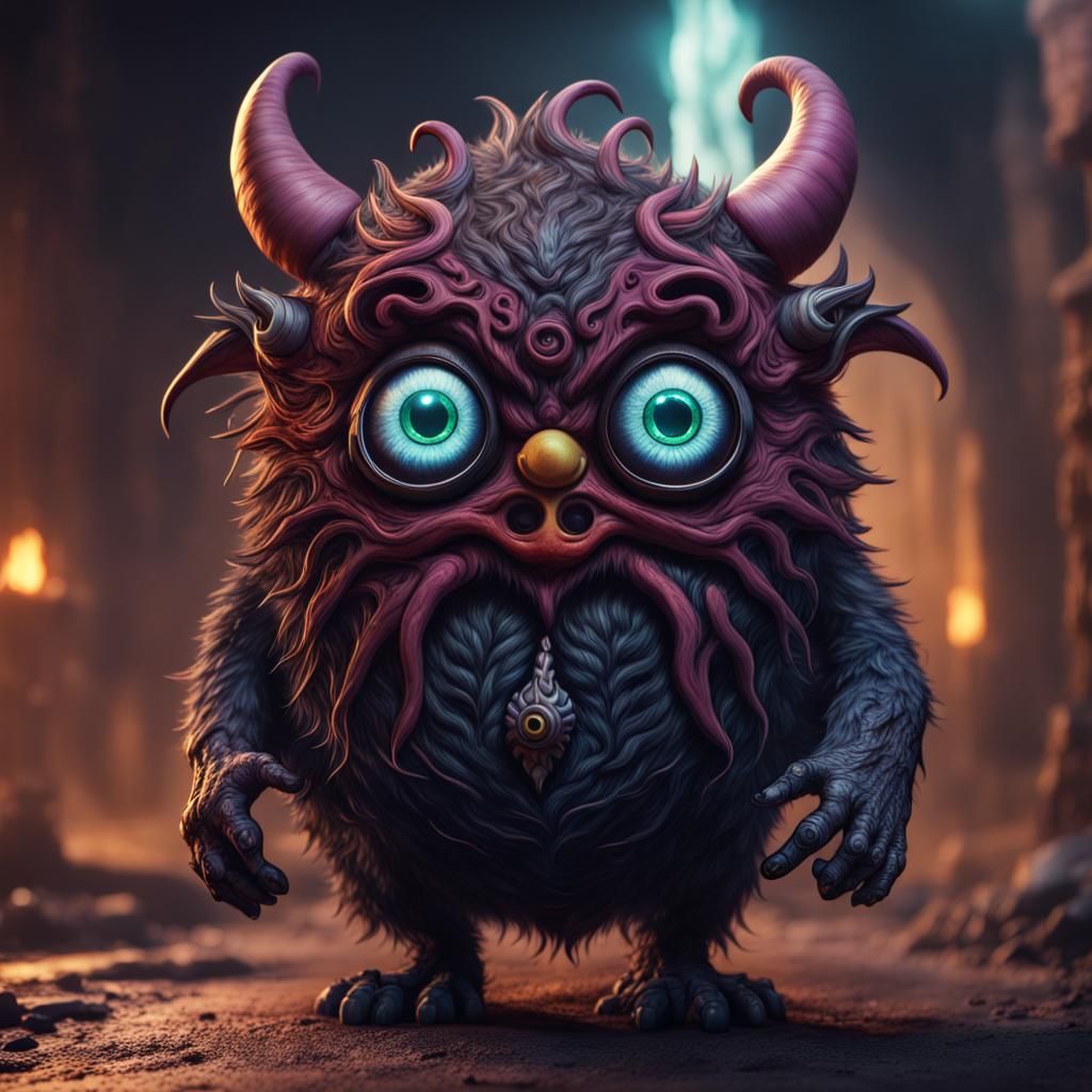 Demonic Eldritch Furby: Detailed Fantasy Concept Art