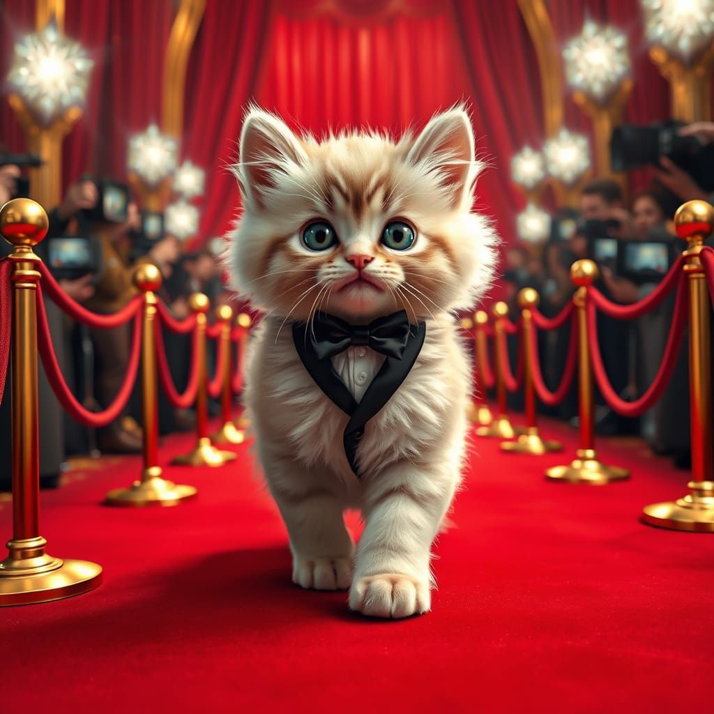 Adorable Kitten Struts Down Red Carpet in Classic Hollywood ...