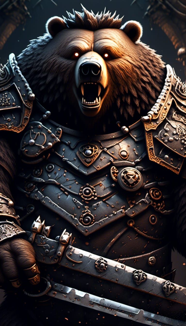 Barbarian Grizzly Bear with Greatsword in Darkness