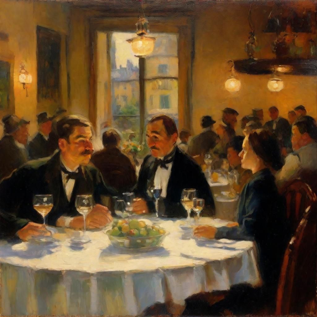 Restaurant Scene in Impressionist Style with Earth Tones