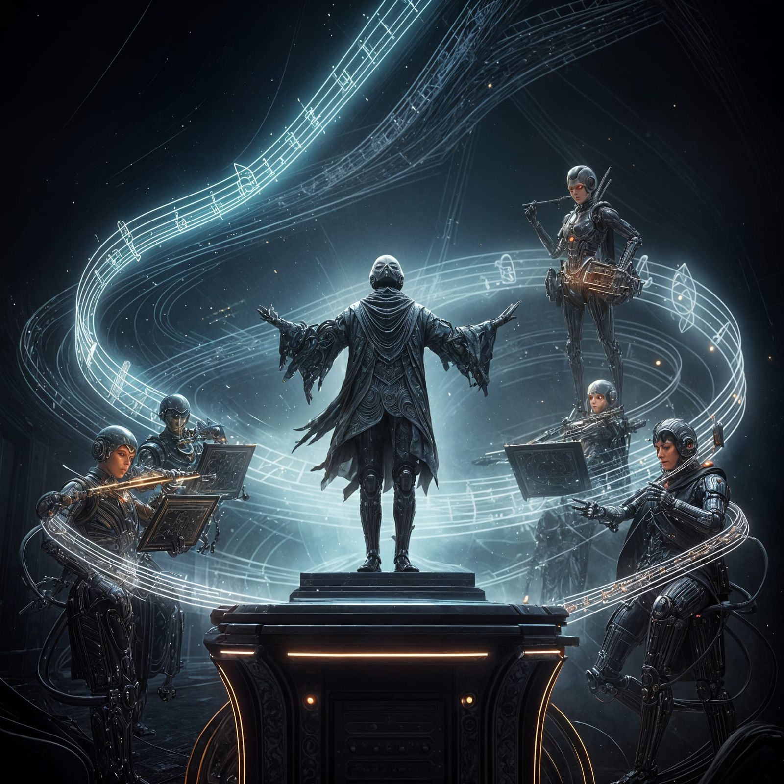 Ethereal Maestro Conducts Celestial Ensembles in a Futuristi...