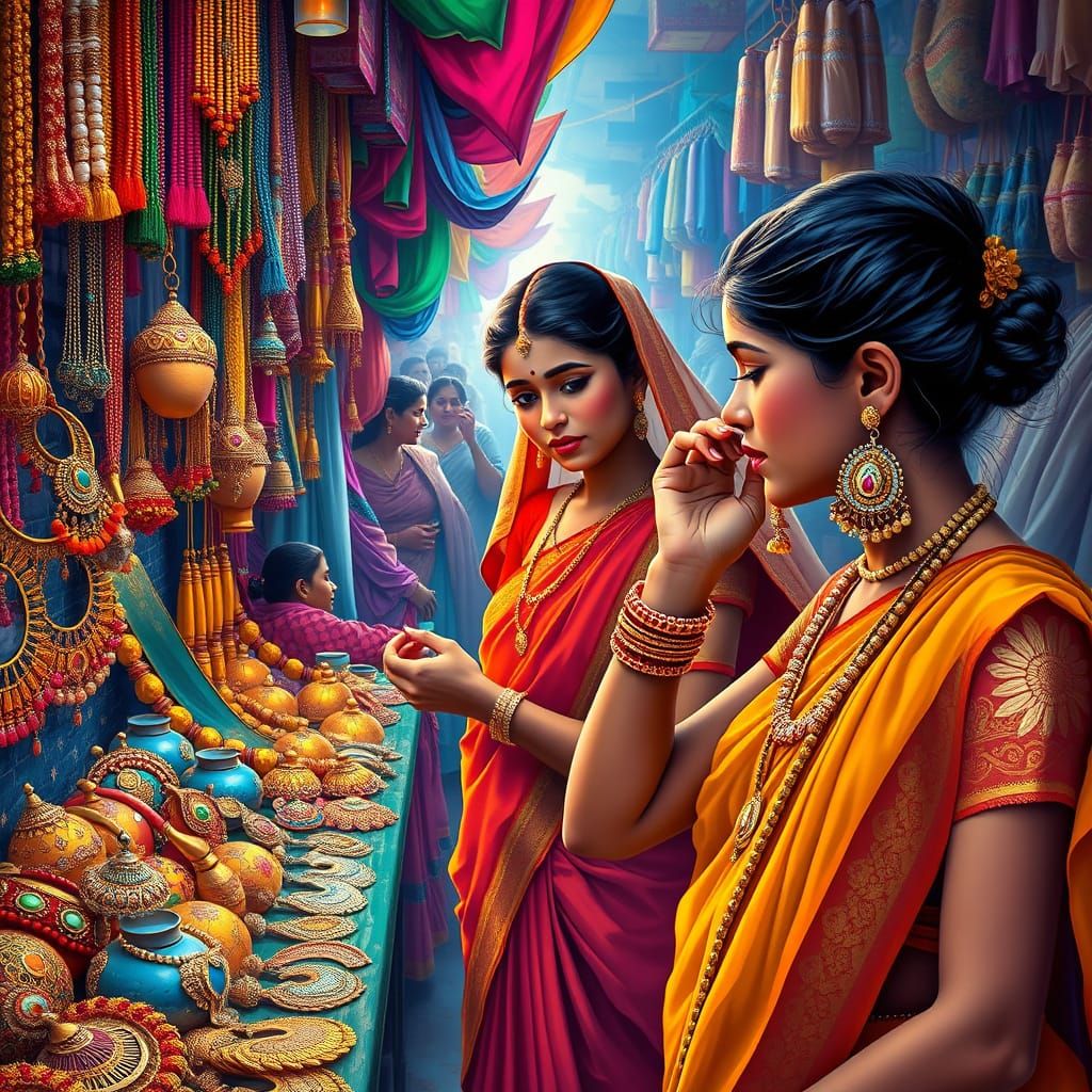 Vibrant Indian Marketplace with Jewelry Seller