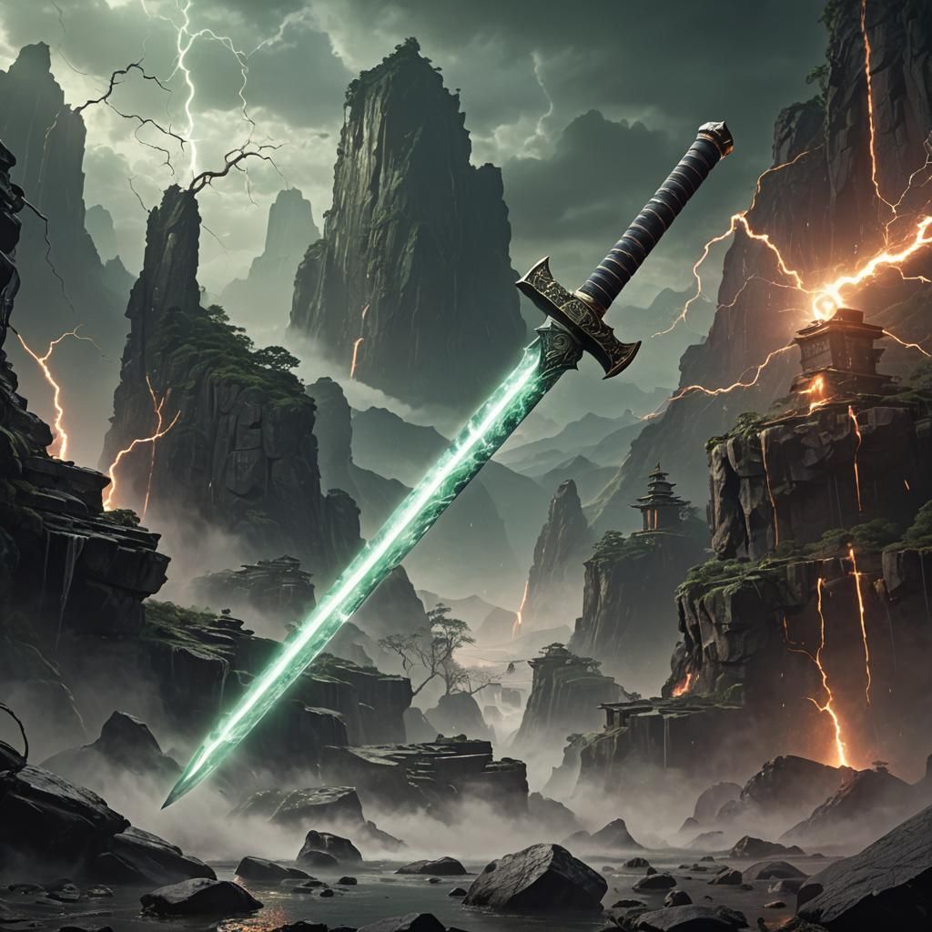 Electrified Jade Katana: Tesla-infused Energy Blade