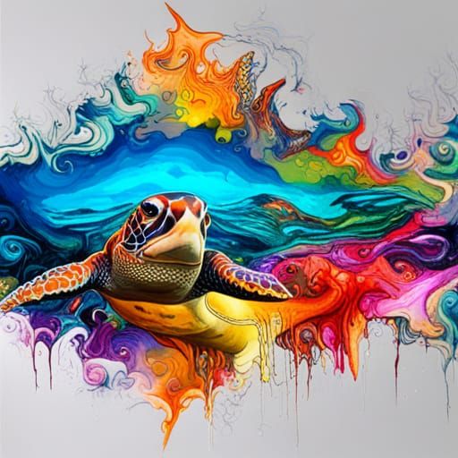 Metallic Sea Turtle Collage in Street Art Style