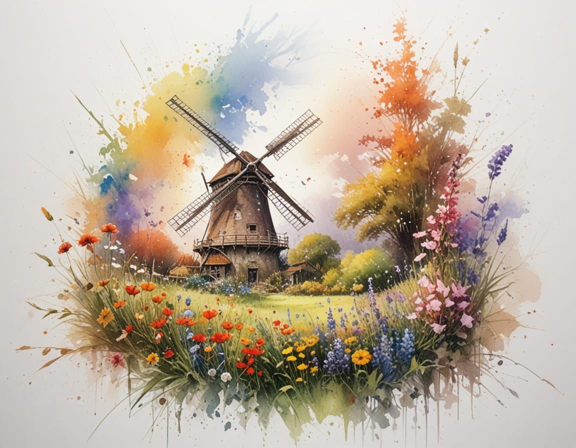 Rainbow Over Fairytale Garden Windmill