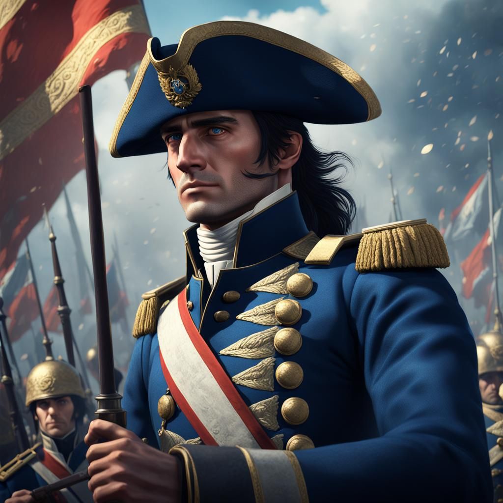 Young Officer in Napoleonic Battle, Detailed Matte Painting