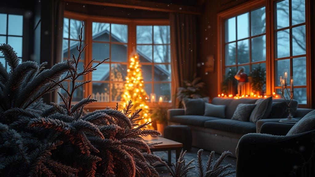 Winter Wonderland in a Cozy Living Room Scene
