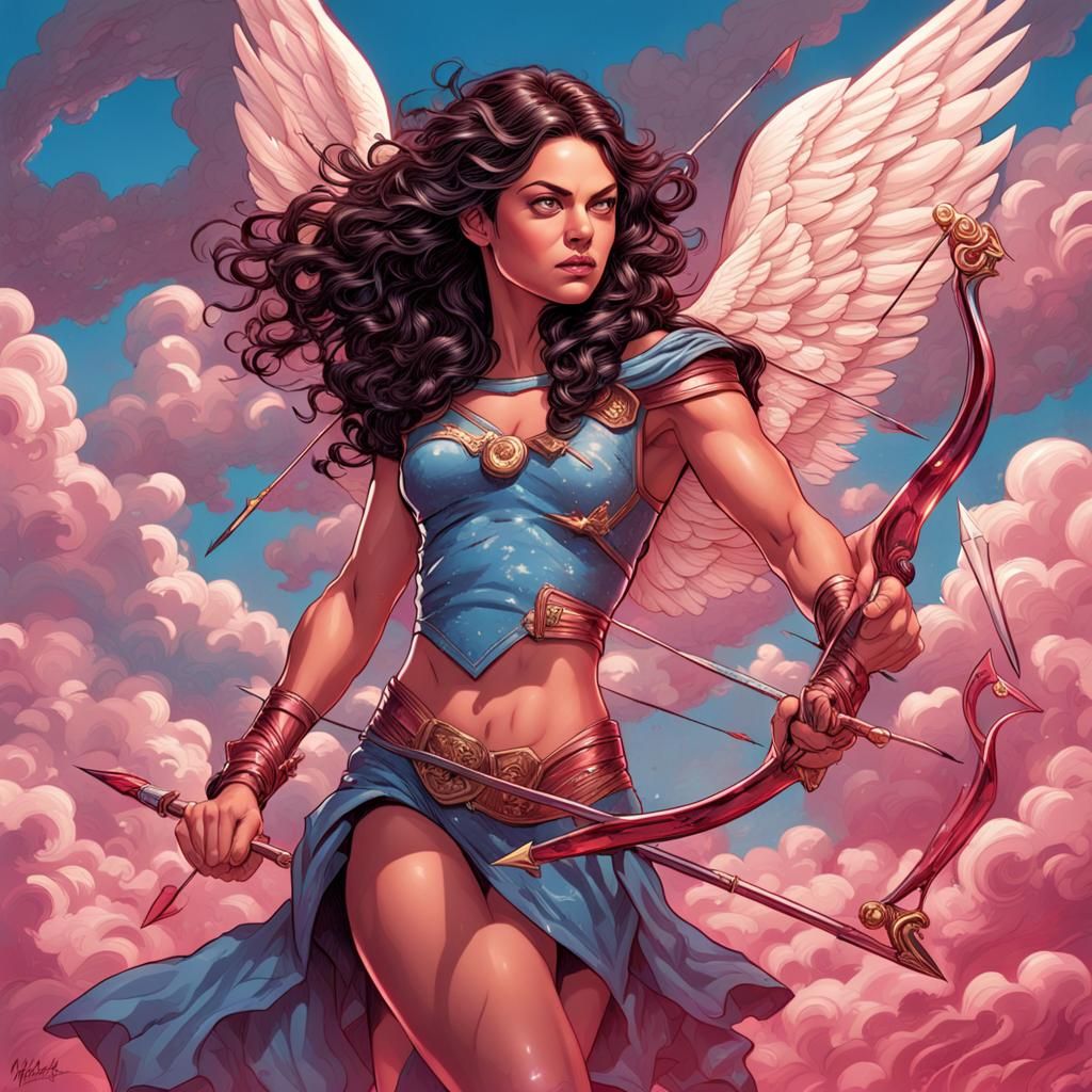 Hyperrealistic Cupid with Bow and Arrows in Comic Book Style
