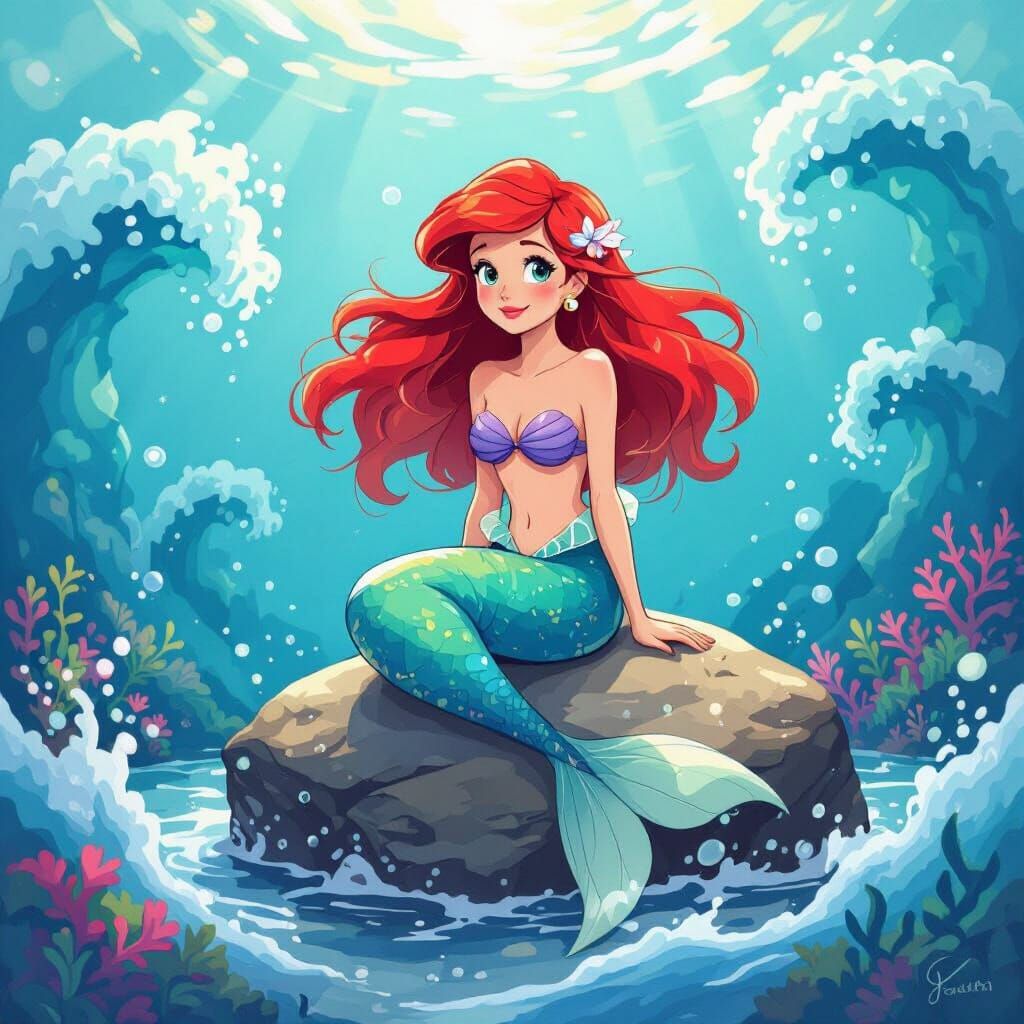 Ariel the Mermaid in Whimsical Animated Style