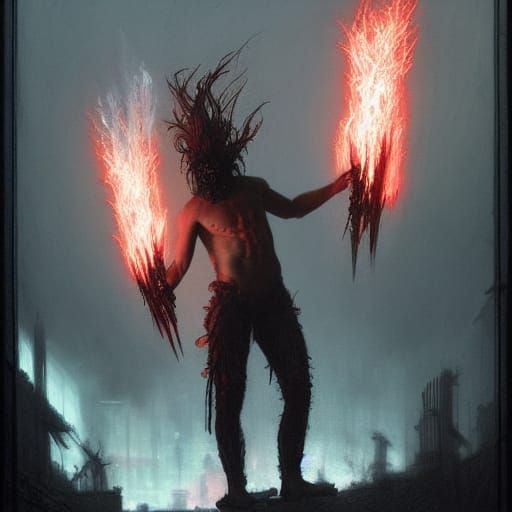 Cyberpunk Wrestler with Pyrotechnics in Horror Illustration ...