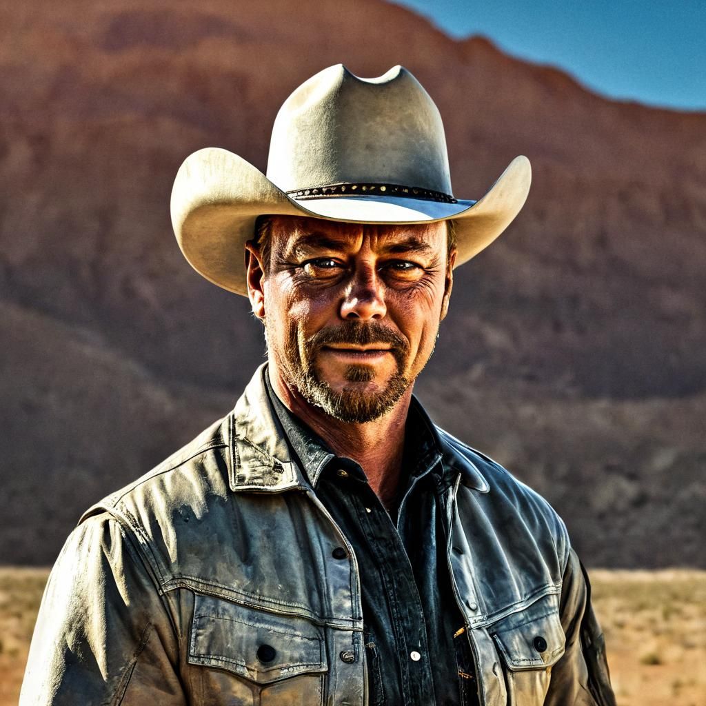 Cowboy Portrait in Western Film Noir Style