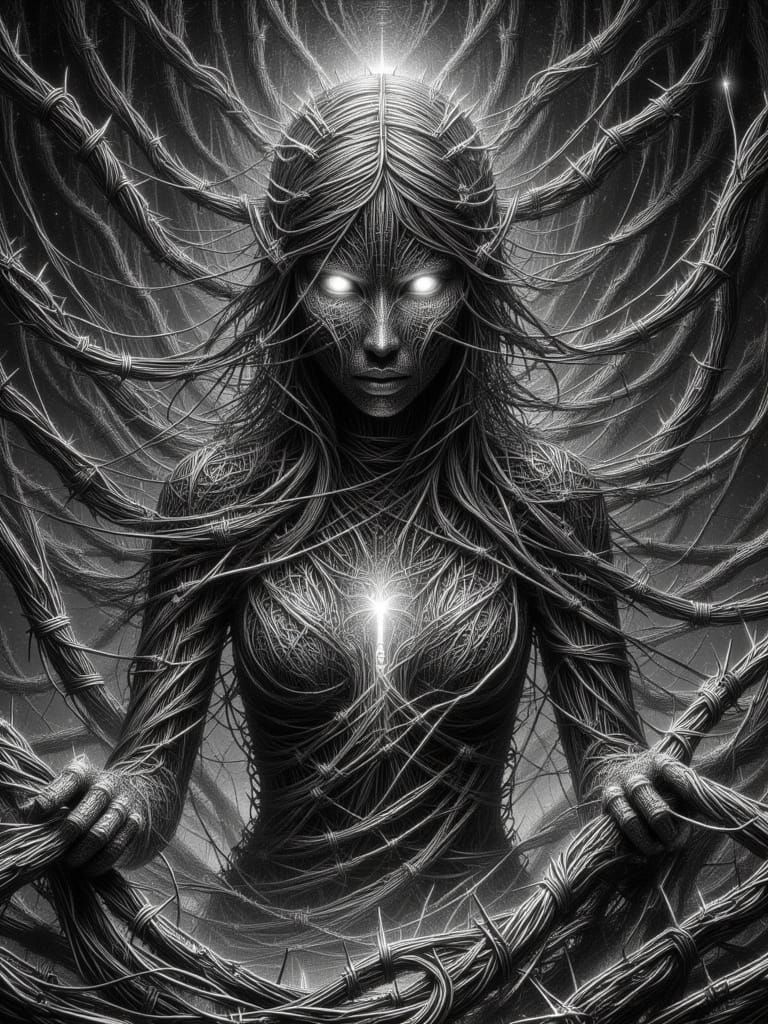 Cosmic Weaver Goddess of Fate in Neon Darkness