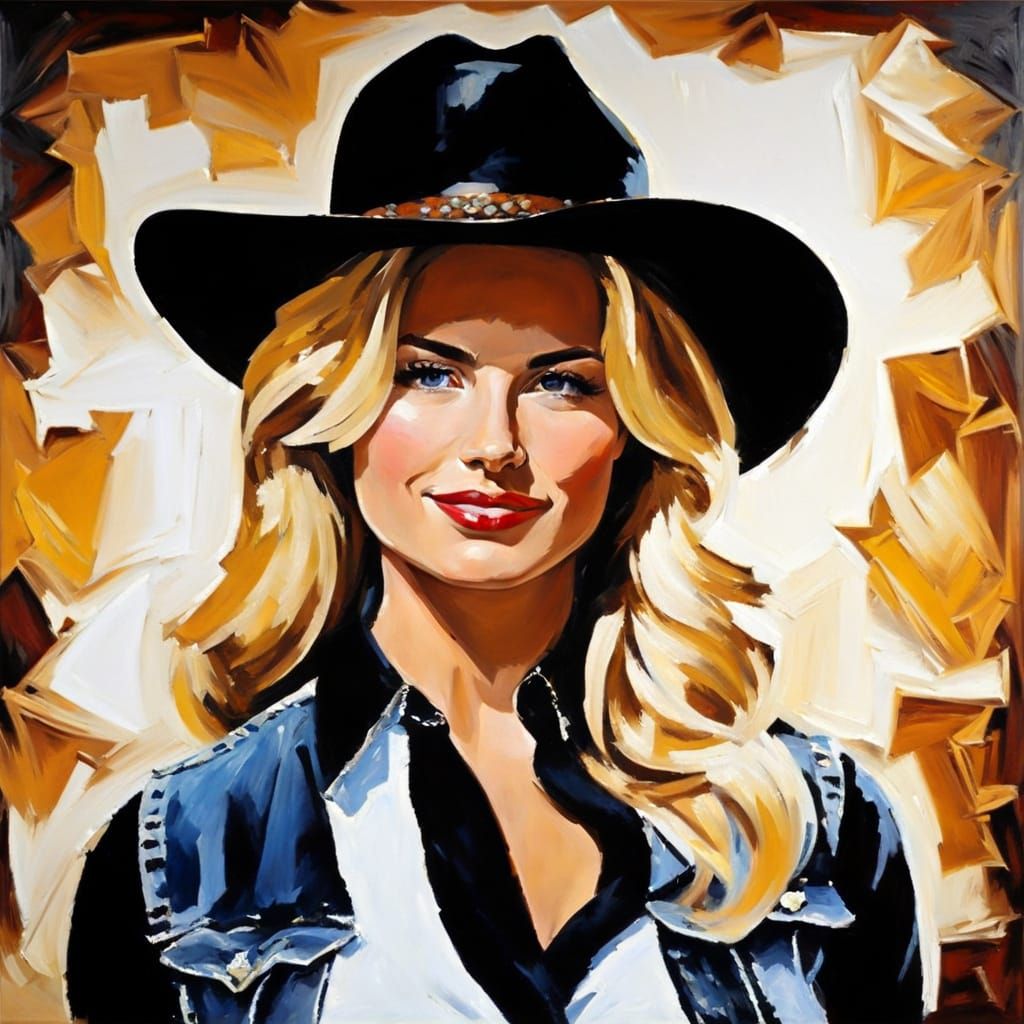 Cowgirl Portrait in Post-Impressionistic Impasto Oil Style