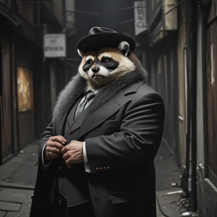 Mafioso Tanuki Concept Art in Moody Lighting