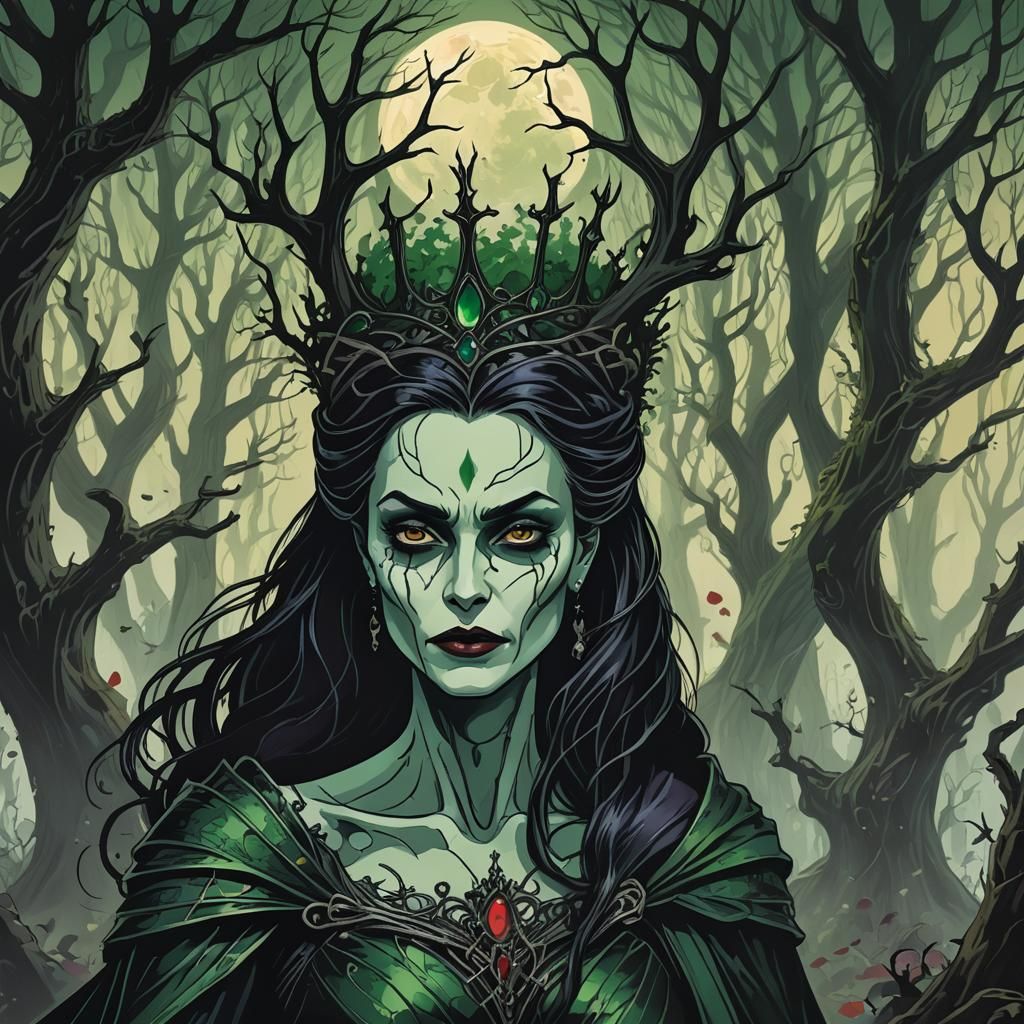 Evil Queen in Dark Fantasy Forest